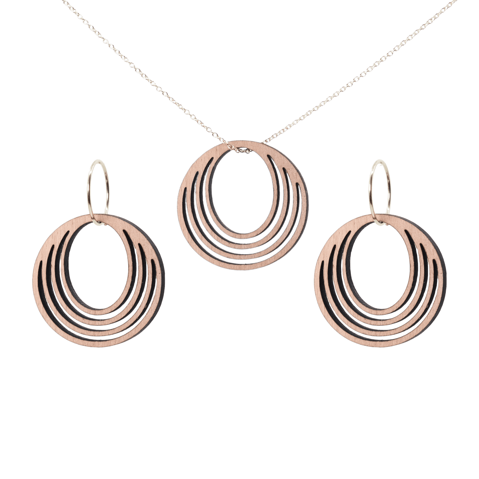 Fiona Sæt Sølv øreringe | Bæredygtige træ øreringe | Designer træ smykker i sølv | DIBB Design