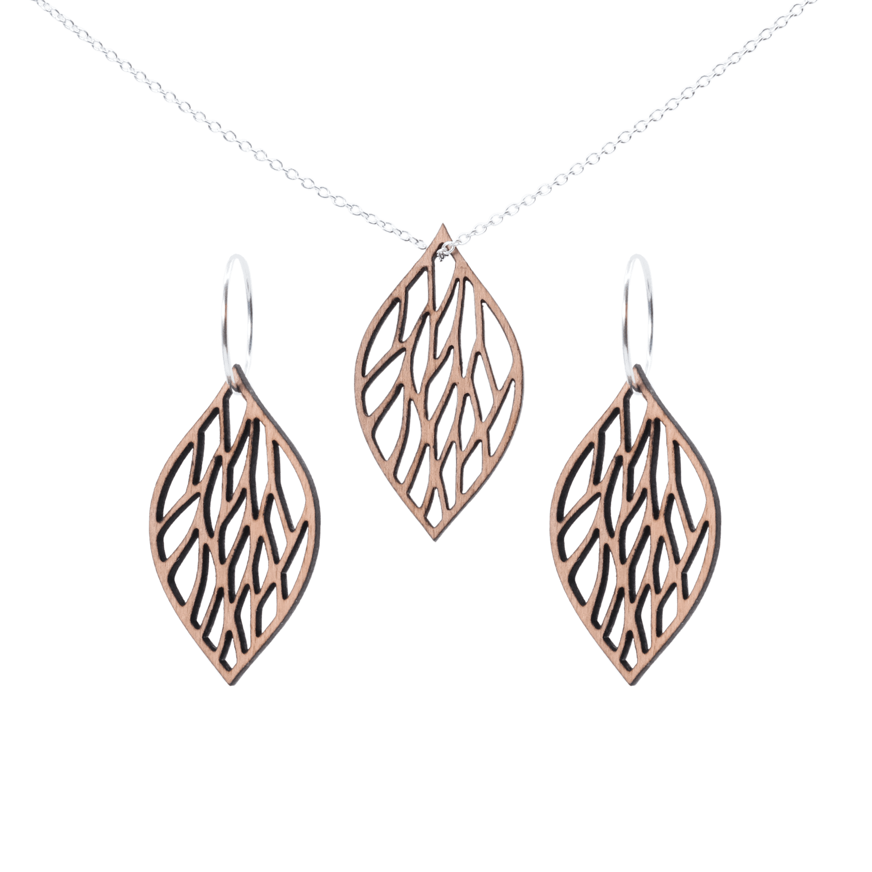 DIBB Design Sæt Sølv Lærke Sæt Lærke Sæt - Sølv | Bæredygtige træ smykker | Håndlavet design 