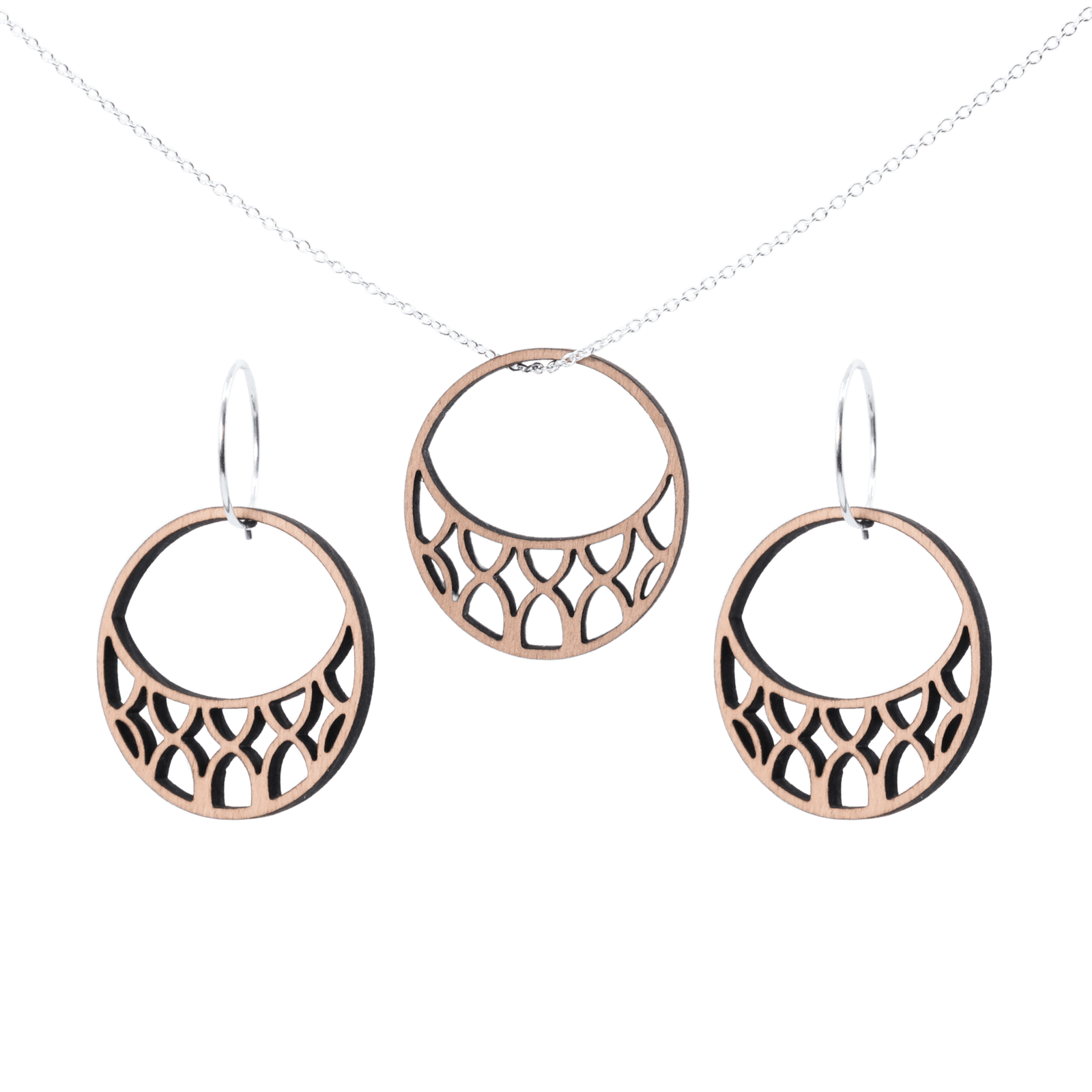 Laila Sæt Sølv øreringe | Bæredygtige træ øreringe | Designer træ smykker i sølv | DIBB Design