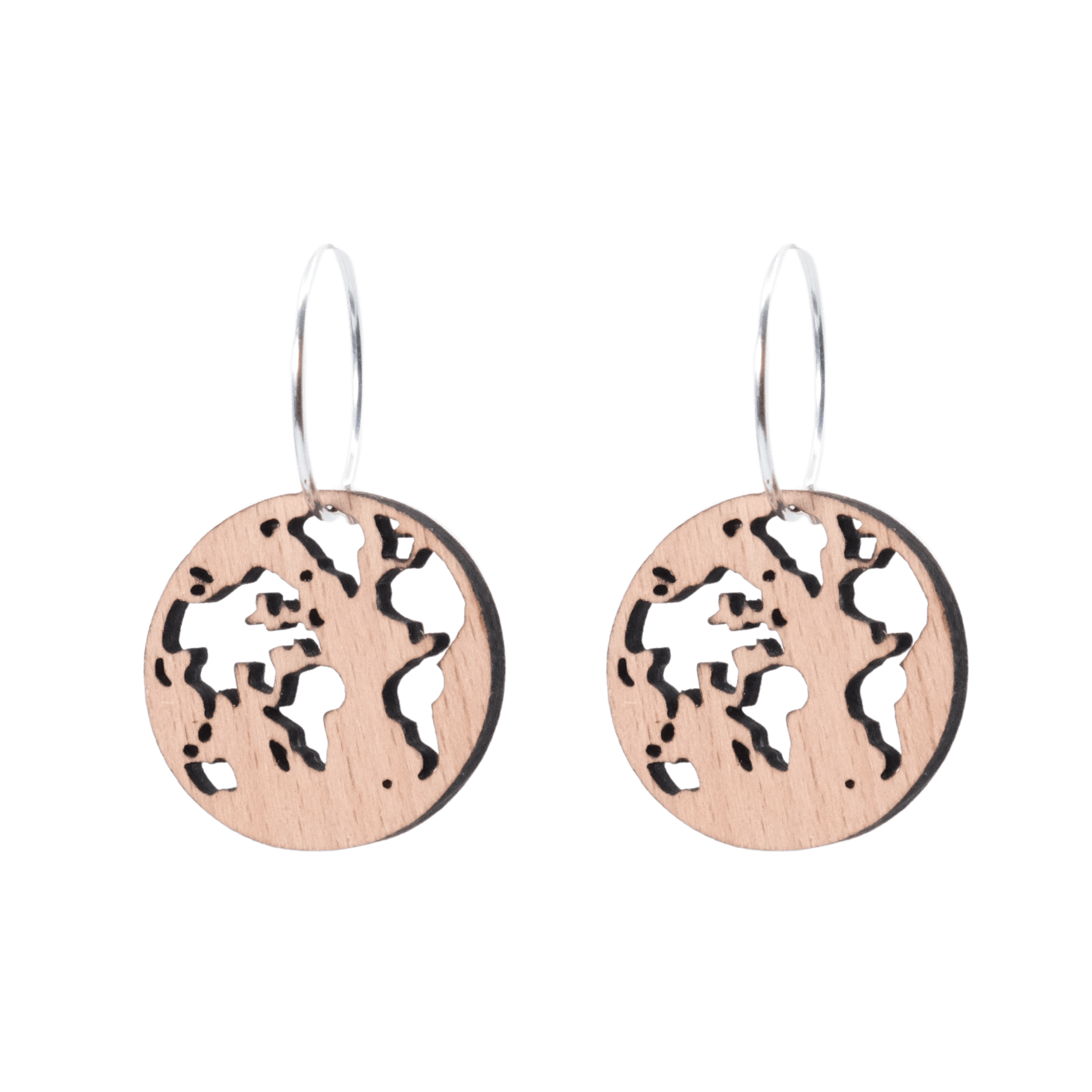 DIBB Design Øreringe Sølv World Øreringe World - Sølv øreringe | Bæredygtige træ smykker | Håndlavet design 