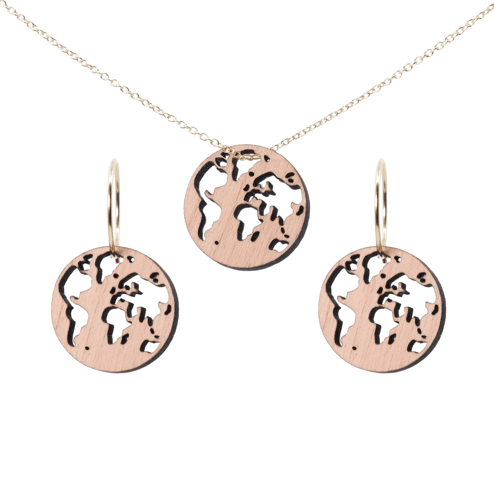 World Sæt Sølv øreringe | Bæredygtige træ øreringe | Designer træ smykker i sølv | DIBB Design