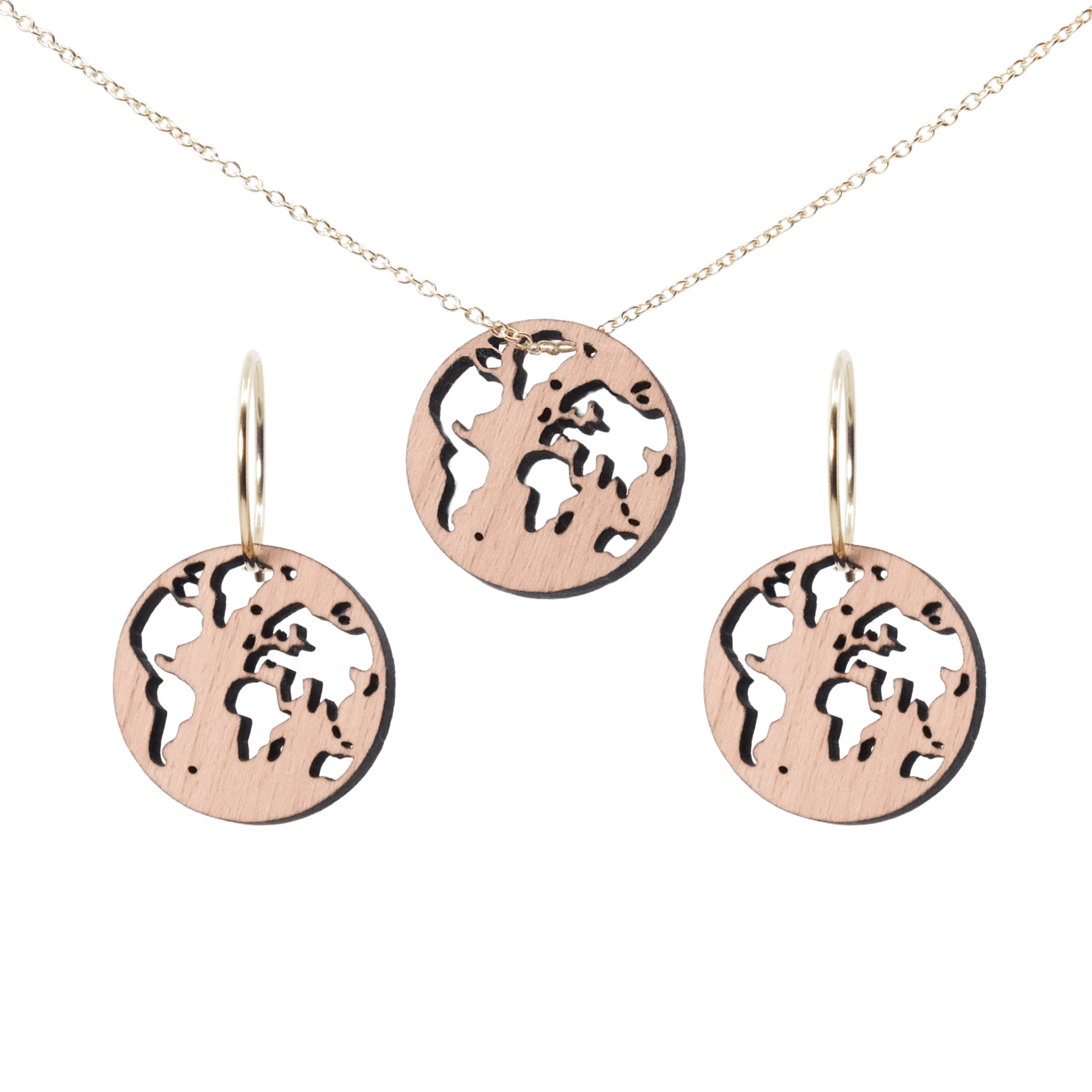 World Sæt Sølv øreringe | Bæredygtige træ øreringe | Designer træ smykker i sølv | DIBB Design